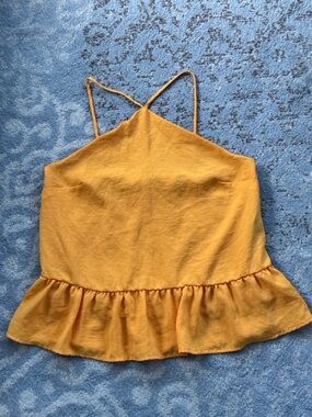 FARROW Ruffle Hem Babydoll Tank Top Small Boho Flowy Cami Mustard Yellow Small